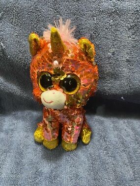 Ty Sunset Beanie Boos Flippables Pink and Orange Sequins with Gold Accents